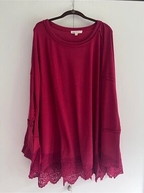Indigo Thread Co Long Sleeve Lace-Hem Top - Berry